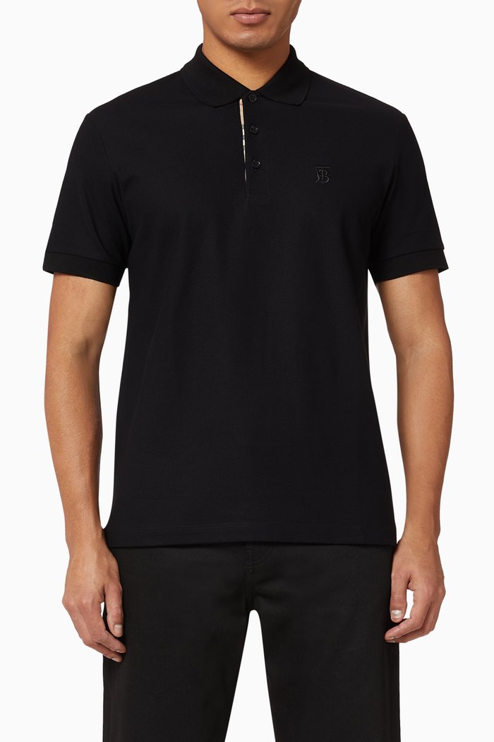 

Monogram Motif Cotton Piqué Polo Shirt, Black