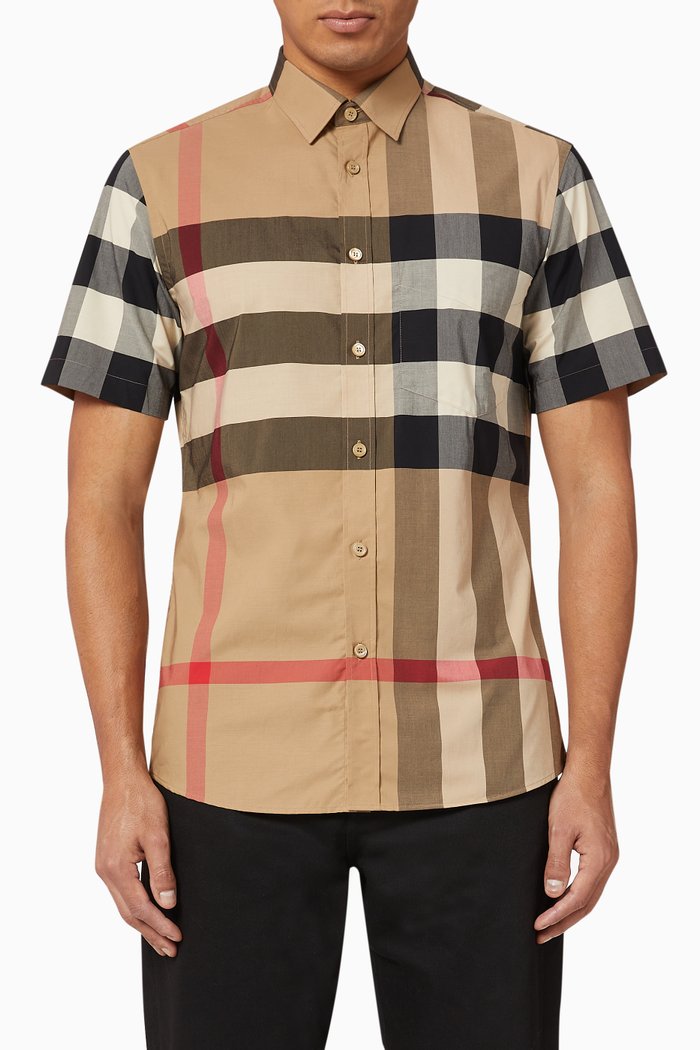 

Check Stretch Cotton Poplin Shirt, Neutral