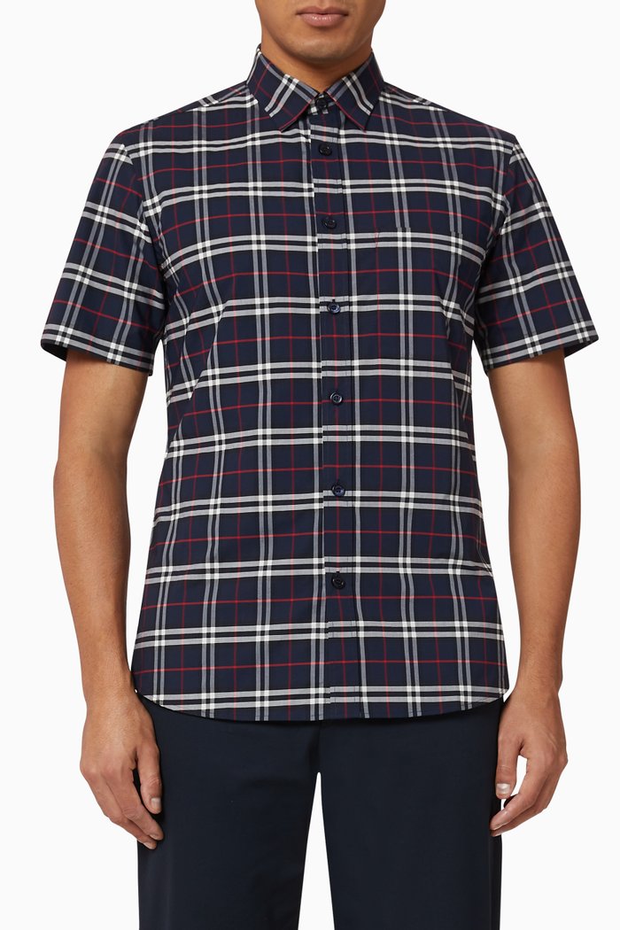 

Small Scale Check Stretch Cotton Shirt, Blue