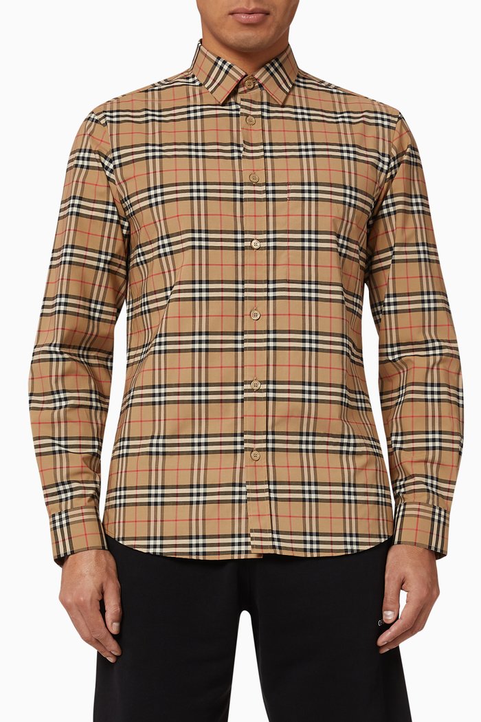 

Small Scale Check Stretch Cotton Shirt, Neutral