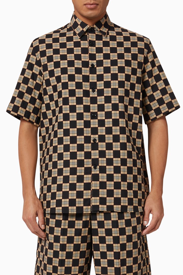

Chequer Print Cotton Shirt, Neutral