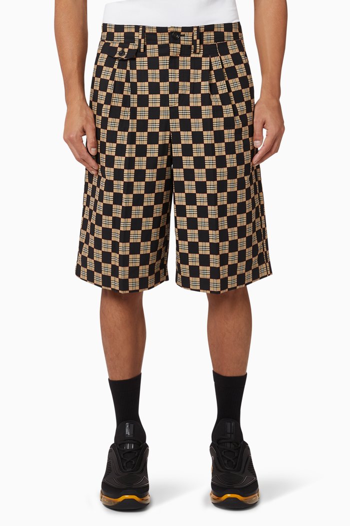 

Chequer Cotton Jacquard Tailored Shorts, Neutral