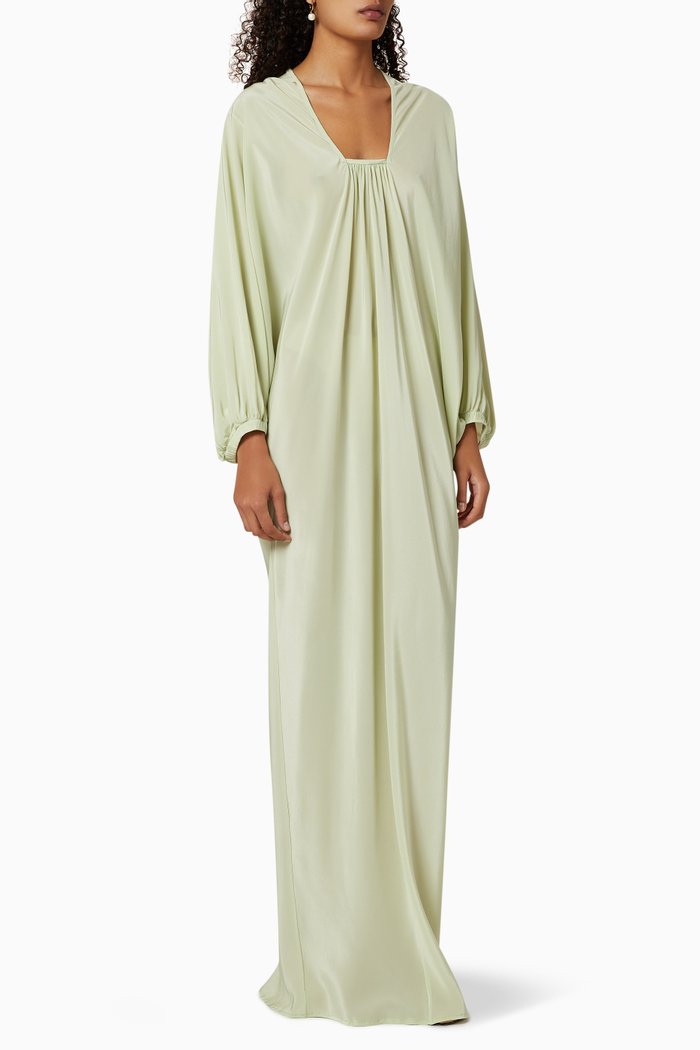 

The Calypso Draped Silk Dress, Green
