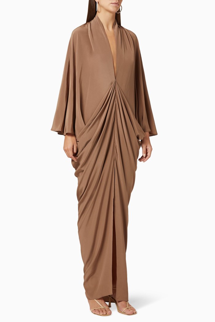 

Phoebe Silk Draped Maxi Dress, Brown