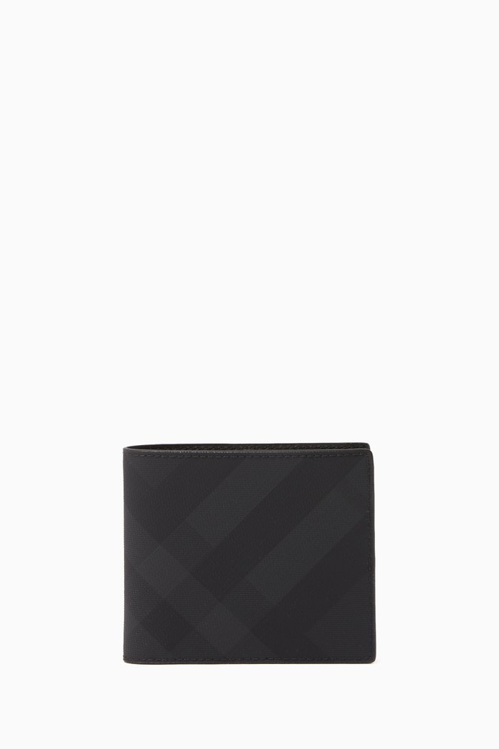 

International Bi-Fold Wallet in London Check & Leather, Grey
