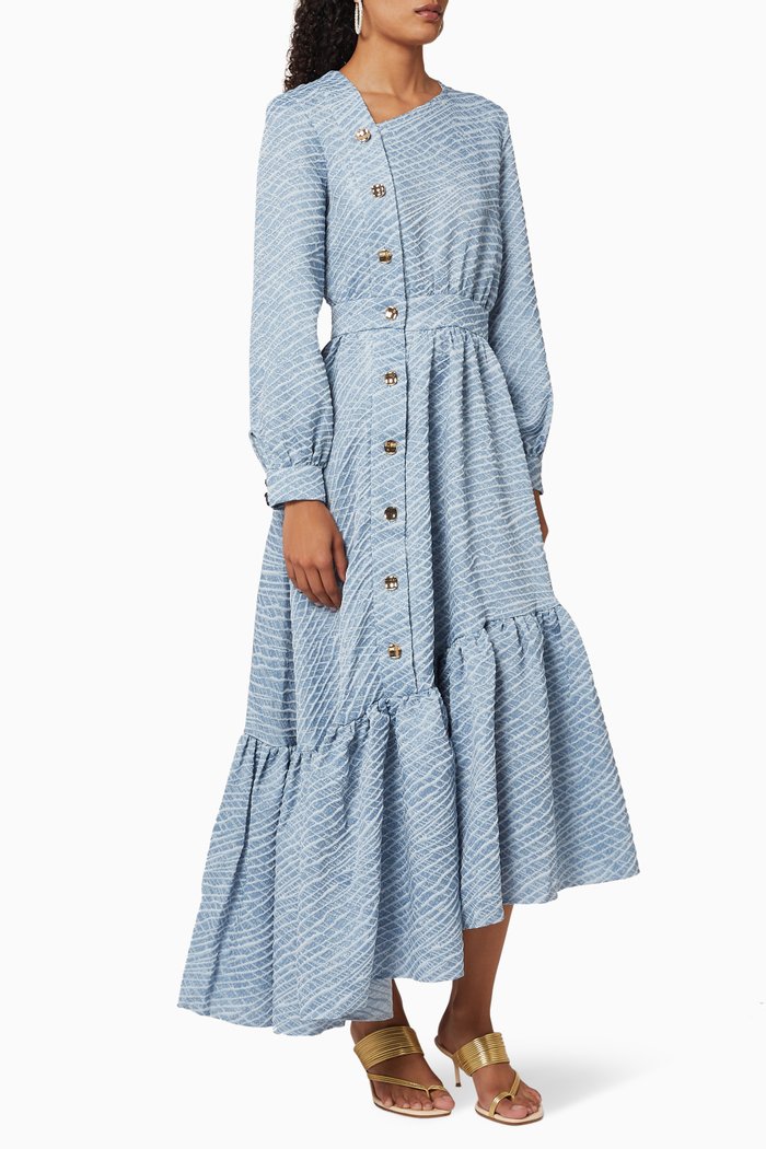 

Asymmetric Frill Dress, Blue