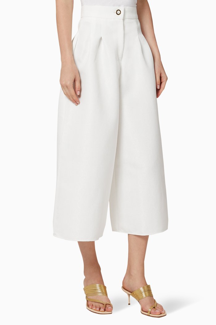 

Textured Pleated Culottes, White