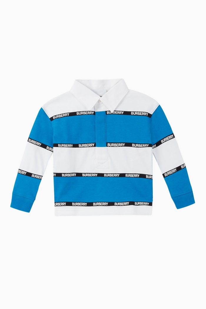 

Logo Tape Striped Cotton Polo Shirt, White