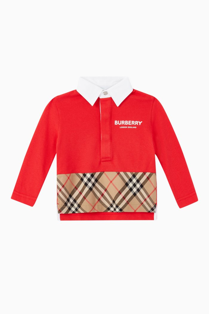 

Vintage Check Panel Cotton Polo Shirt, Red