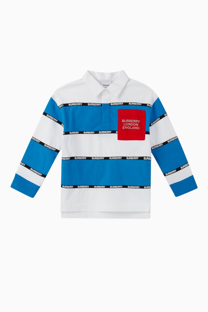 

Logo Tape Striped Cotton Polo Shirt, White