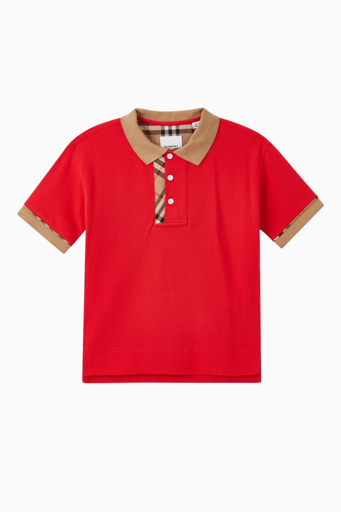 

Vintage Check Trim Cotton Polo Shirt, Red