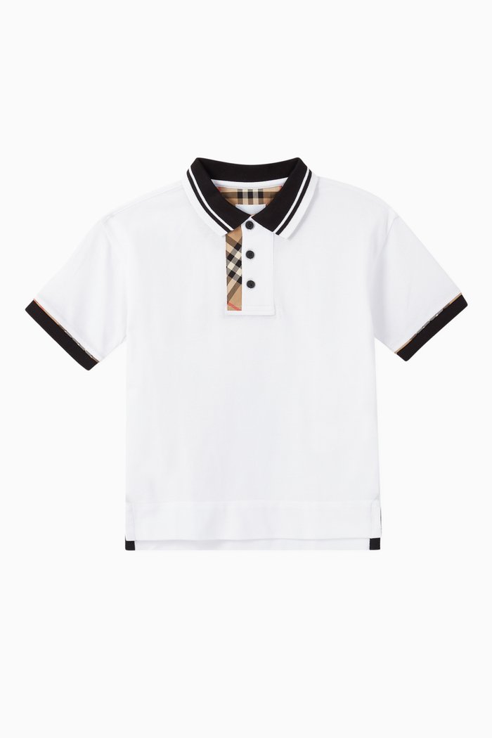 

Vintage Check Trim Cotton Polo Shirt, White