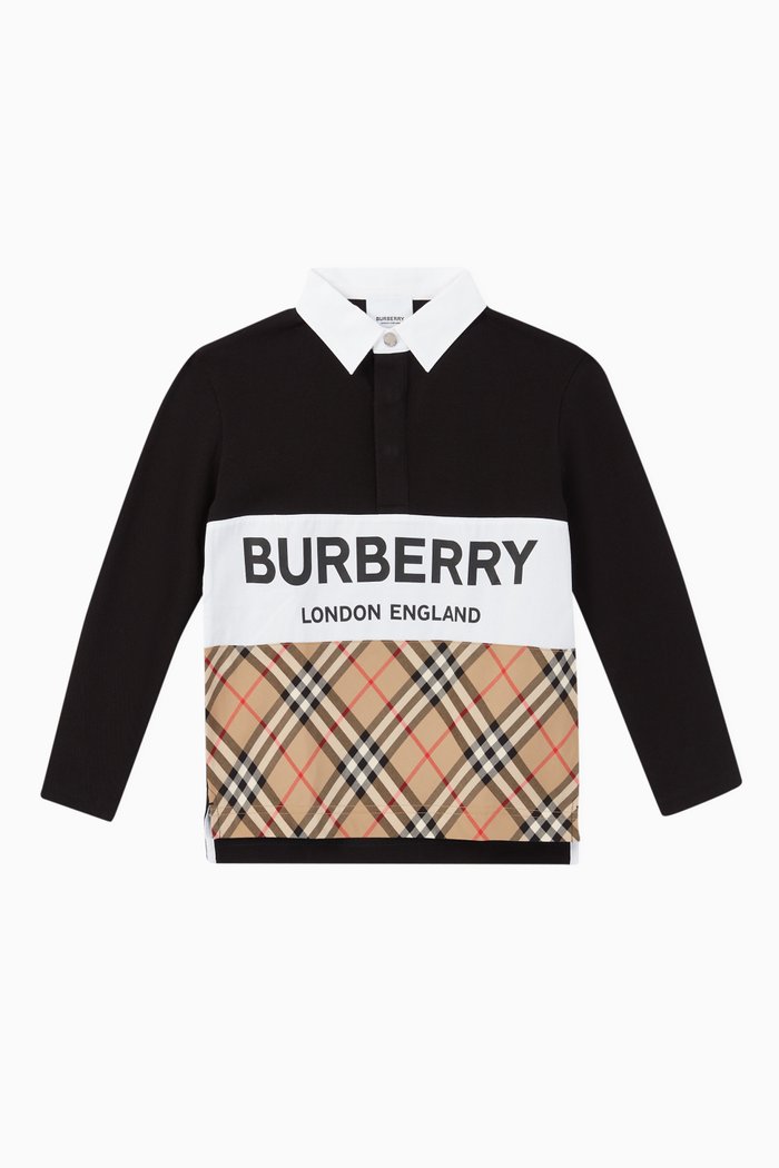 

Logo Vintage Check Panel Polo Shirt, Black