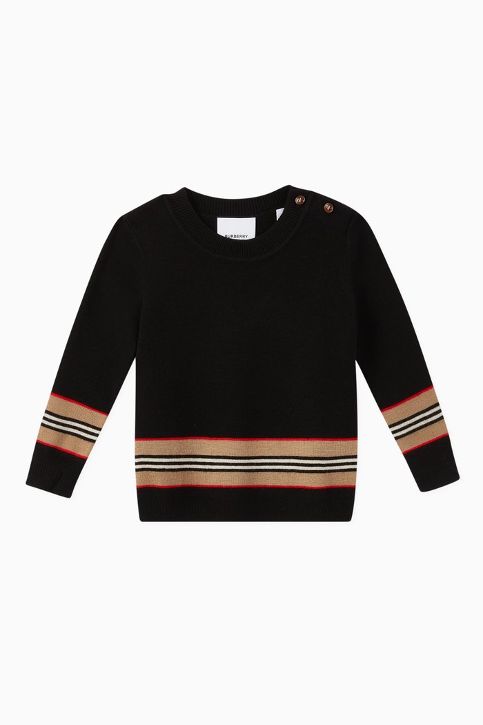 Icon Stripe Panel Merino Wool Sweater, Black