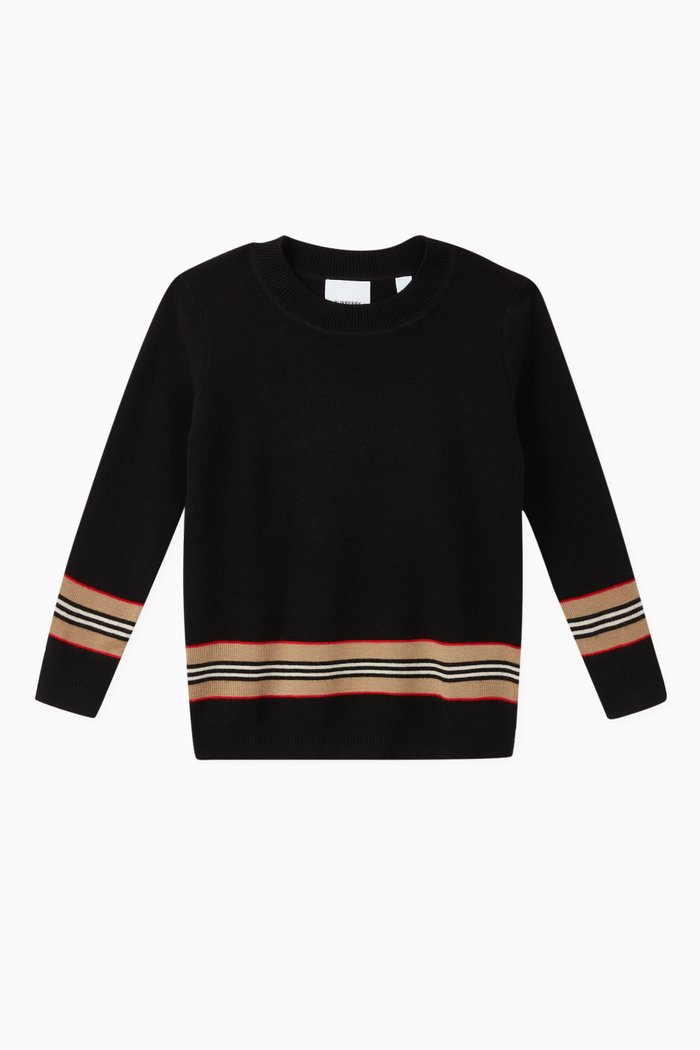 

Icon Stripe Panel Merino Wool Sweater, Black