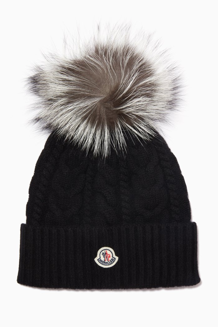 

Felt Logo Beanie in Wool & Cashmere Blend, Black