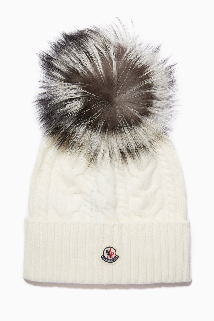 

Felt Logo Beanie in Wool & Cashmere Blend, White