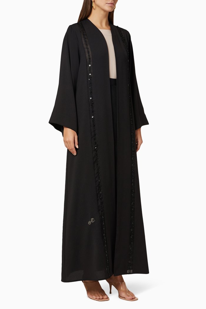 

Embellished Top & Pants Abaya Set, Black