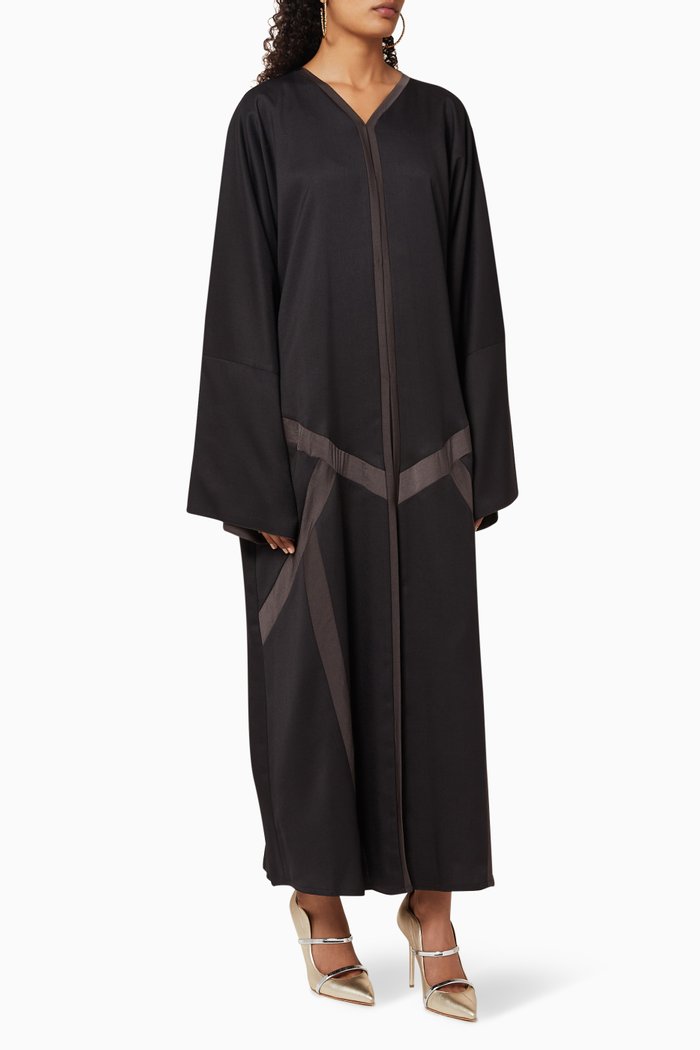 

Contrast Stripe Abaya, Black