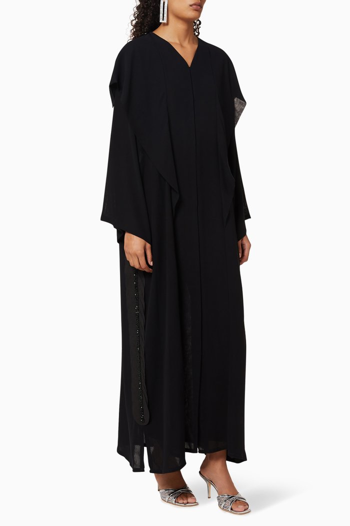 

Embellished Frill Crepe Abaya, Black