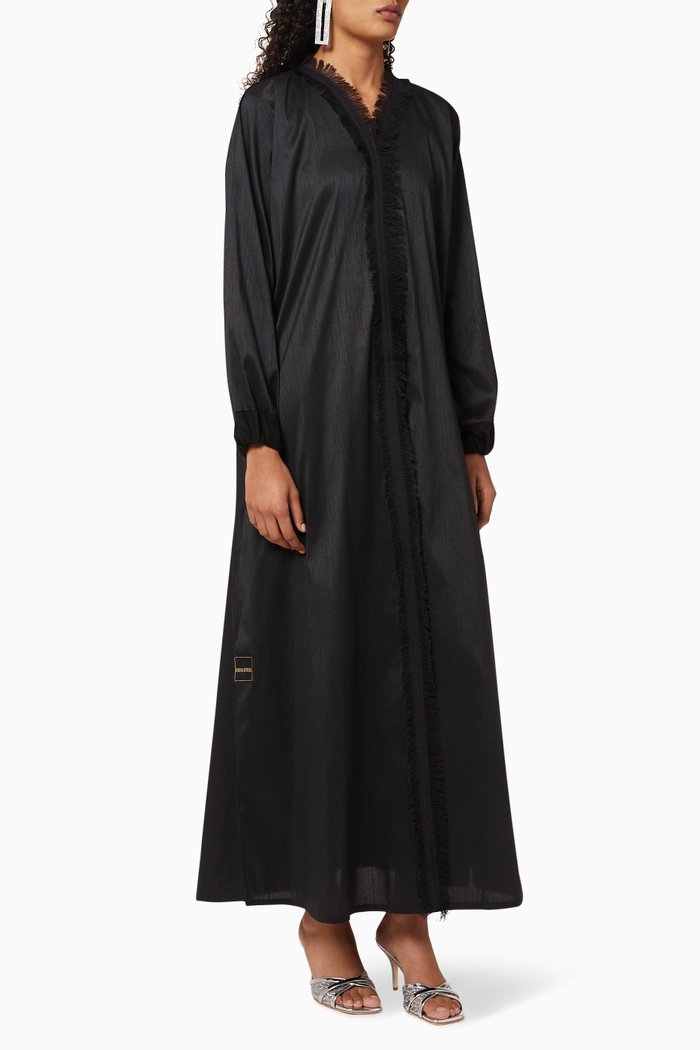 

Frayed Trim Crepe Abaya, Black