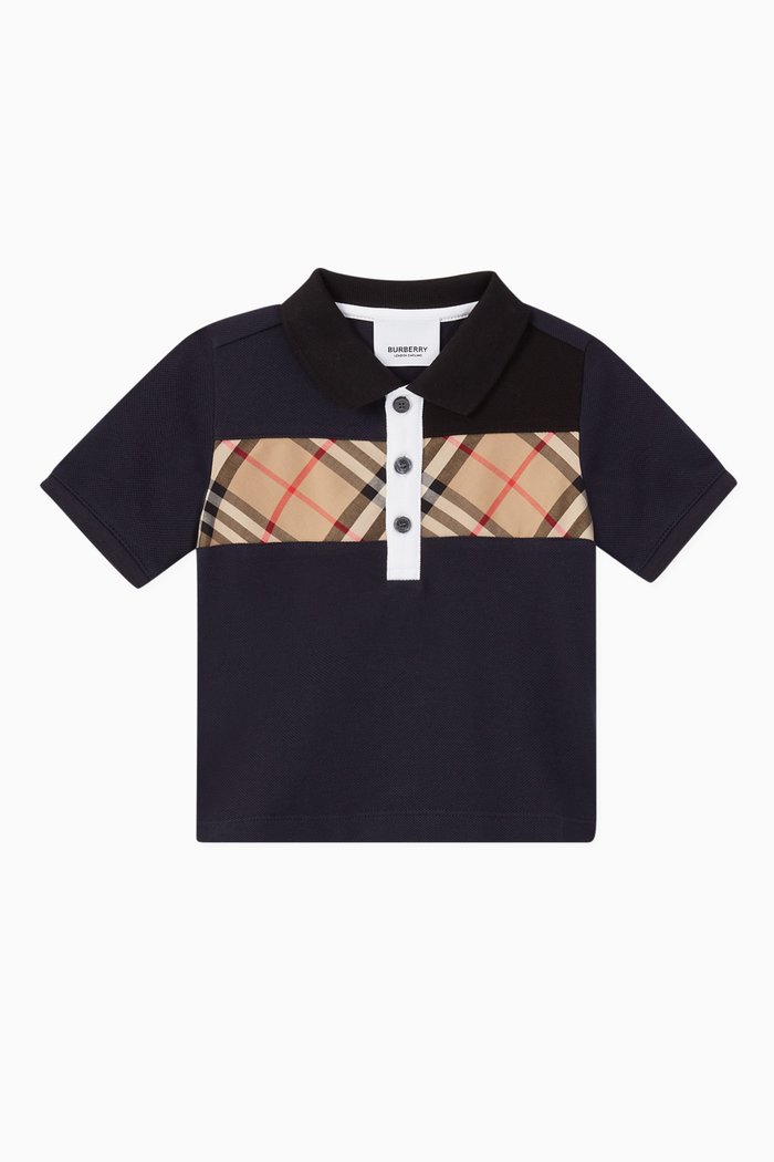 

Vintage Check Panel Cotton Polo Shirt, Blue
