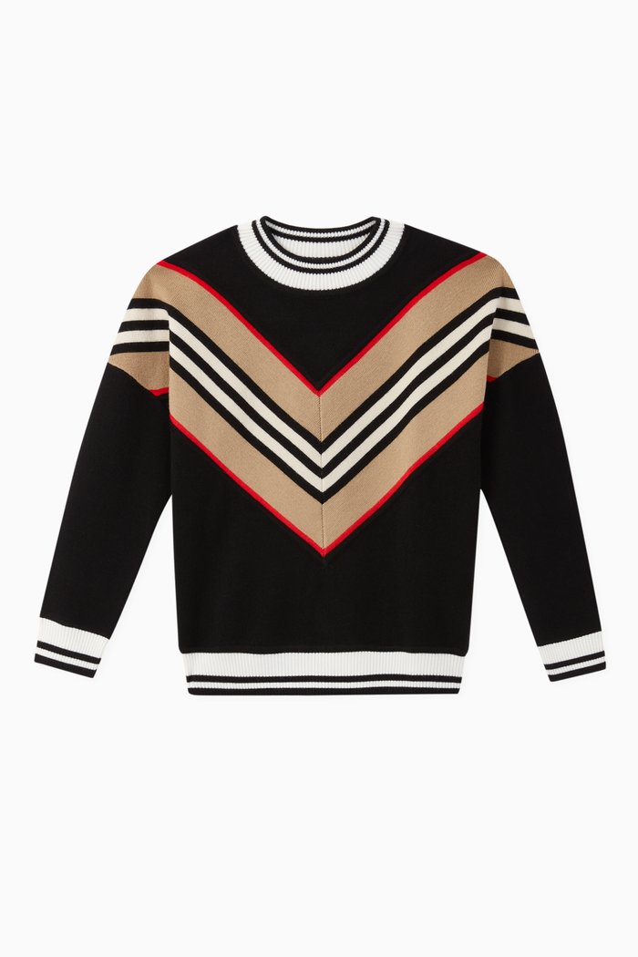 

Icon Stripe Panel Wool Blend Sweater, Black