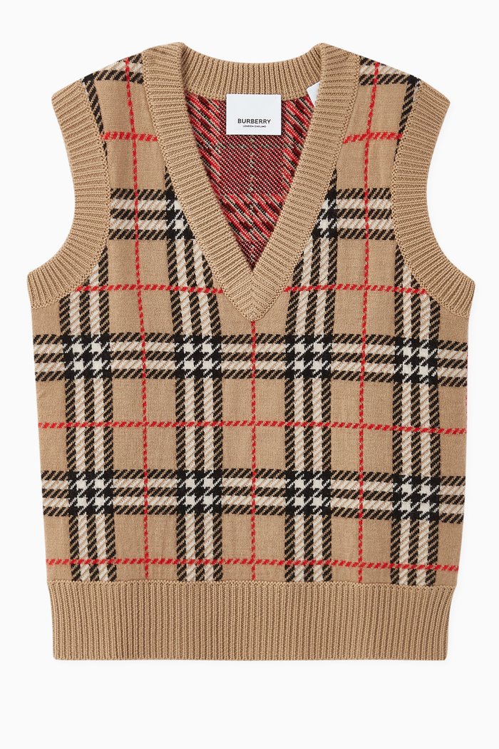 

Vintage Check Merino Wool Vest, Neutral