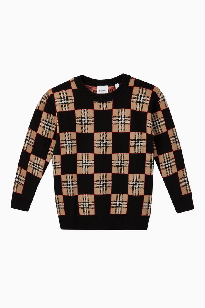 Chequer Merino Wool Jacquard Sweater, Neutral