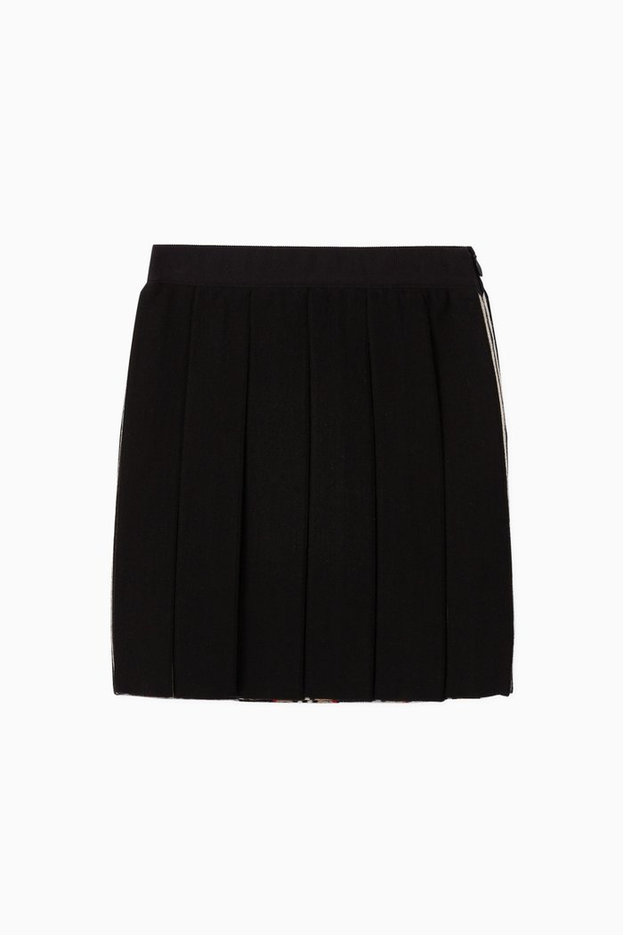 

Icon Stripe Wool Blend Pleated Skirt, Black