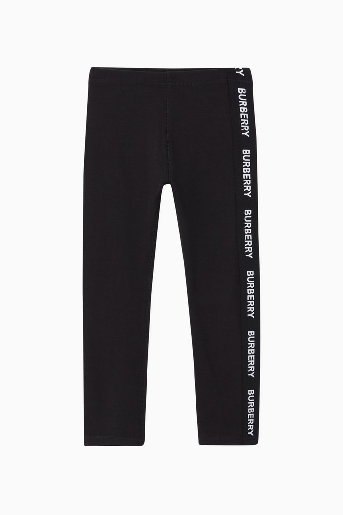 Logo Detail Stretch Cotton Leggings, Black