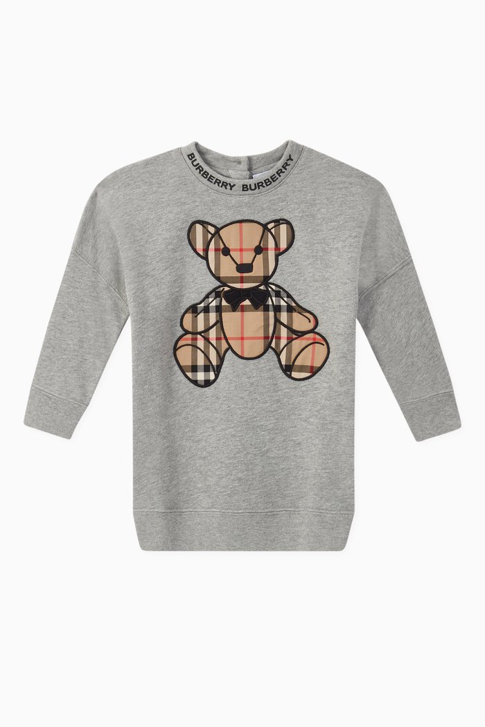 

Thomas Bear Appliqué Cotton Sweater Dress, Grey