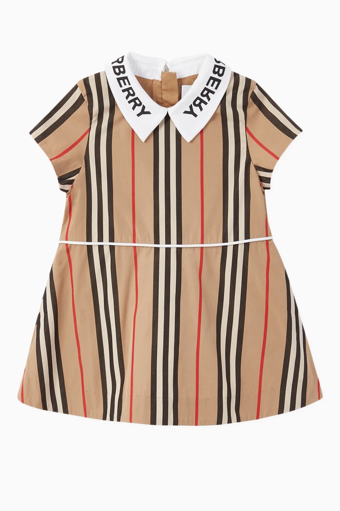 

Logo Icon Stripe Cotton Poplin Dress, Neutral