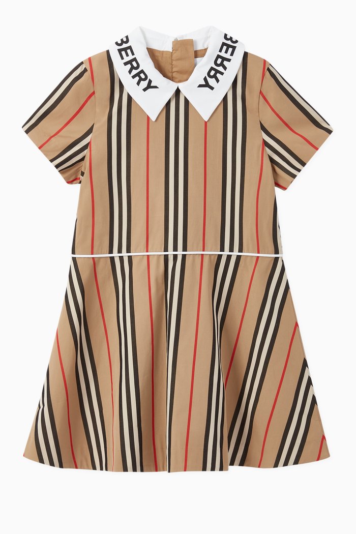 

Logo Icon Stripe Cotton Poplin Dress, Neutral