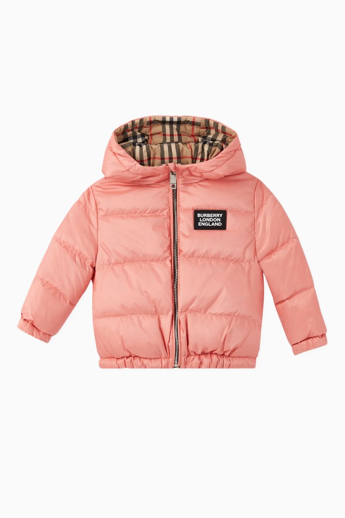 

Logo Reversible Vintage Check Puffer Jacket, Pink