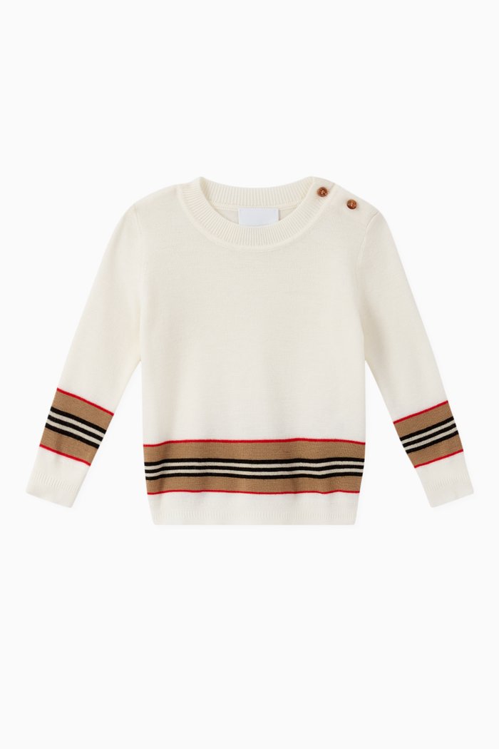 

Icon Stripe Panel Merino Wool Sweater, White