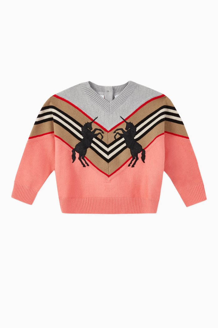 Icon Stripe & Unicorn Technical Wool Sweater, Pink