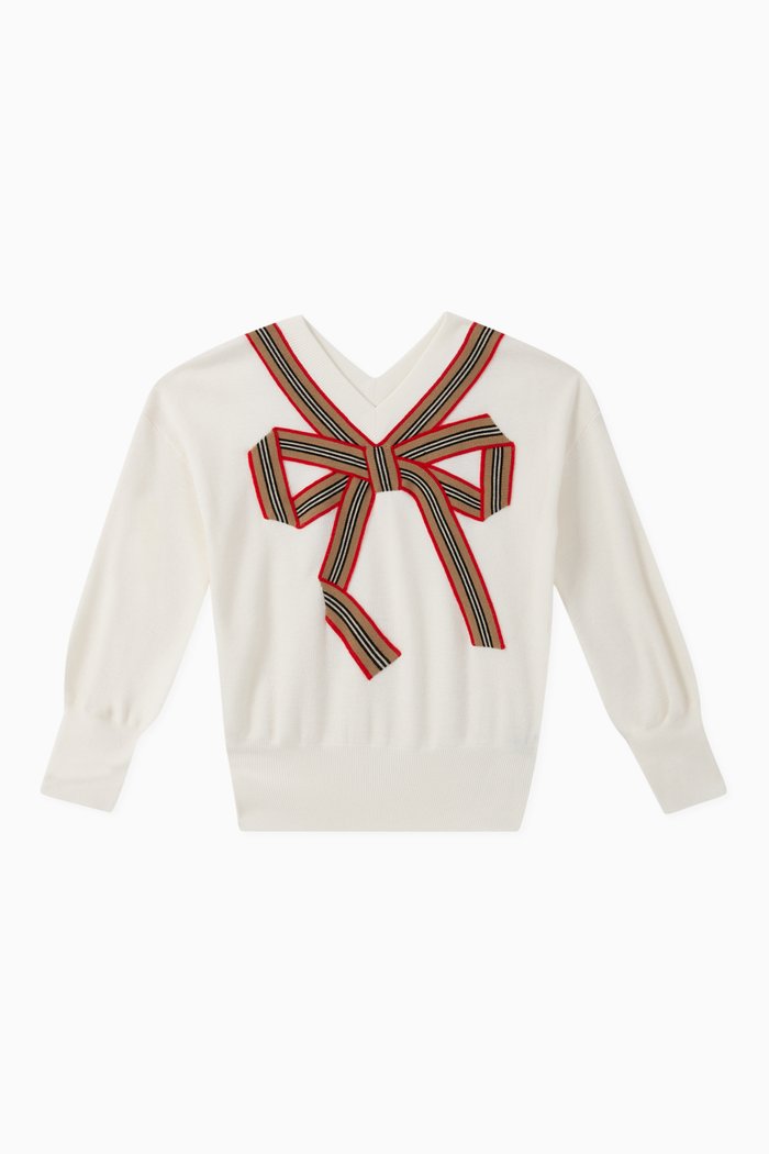 

Icon Stripe Bow Merino Wool Silk Sweater, Neutral