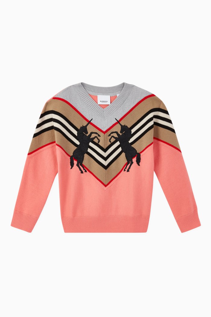 

Icon Stripe & Unicorn Technical Wool Sweater, Pink