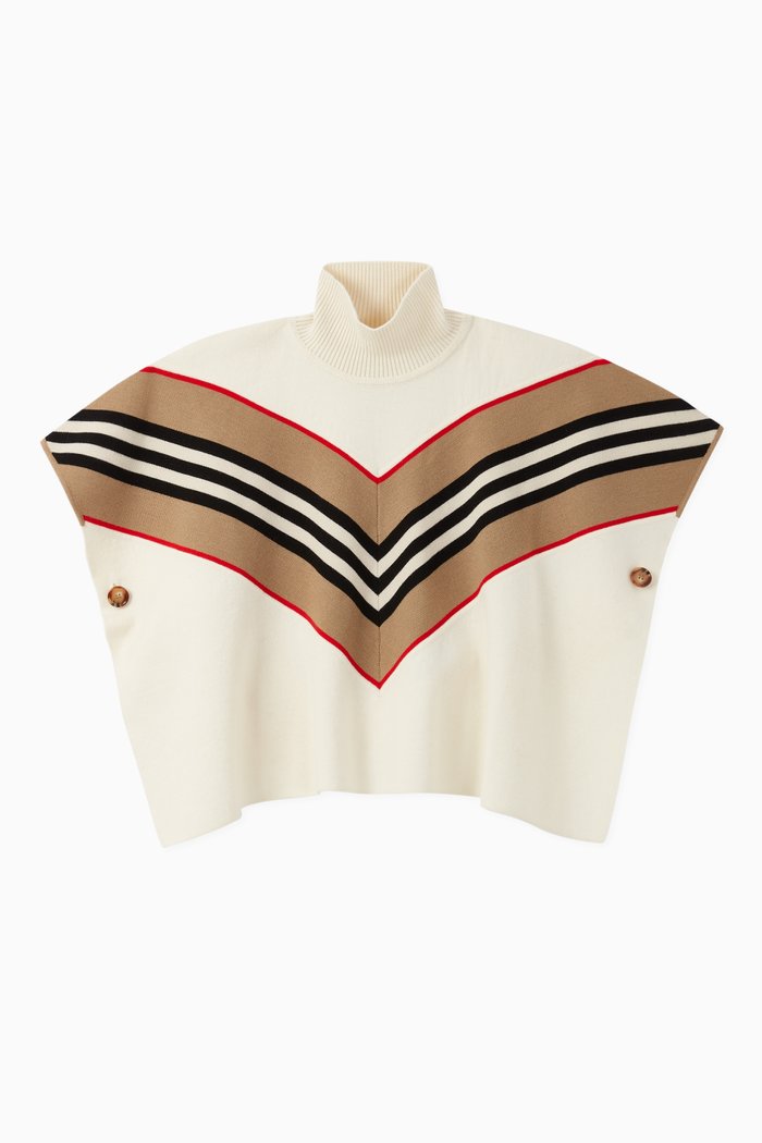 

Icon Stripe Panel Wool Cashmere Poncho, Neutral