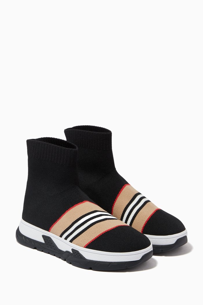 

Sock Sneakers in Icon Stripe Stretch Knit, Black