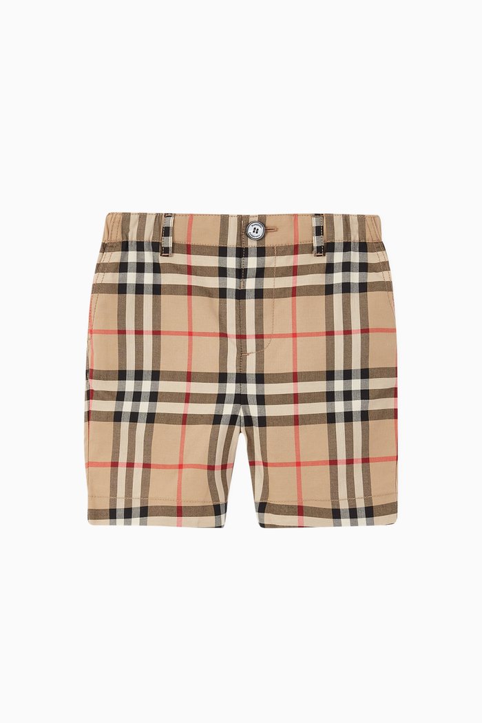 

Vintage Check Cotton Tailored Shorts, Neutral