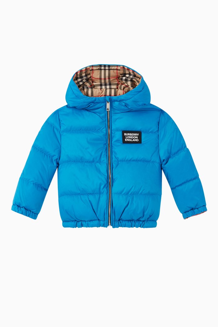 

Logo Reversible Vintage Check Puffer Jacket, Blue
