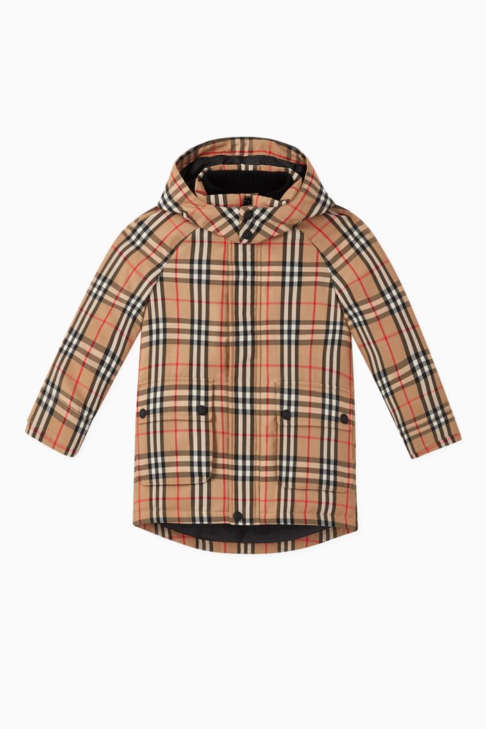 

Vintage Check Down-Filled Hooded Coat, Neutral