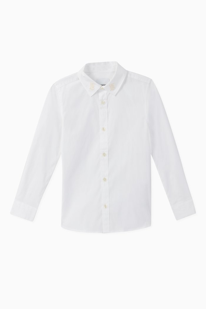 Monogram Stretch Cotton Poplin Shirt, White