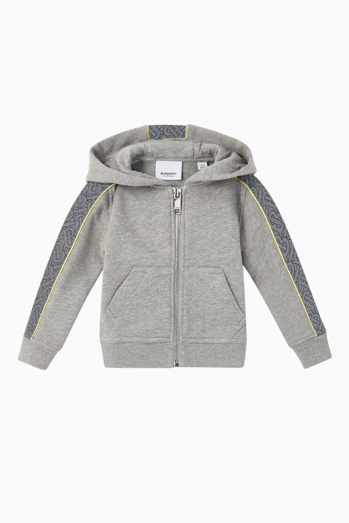 

Monogram Motif Cotton Hoodie, Grey