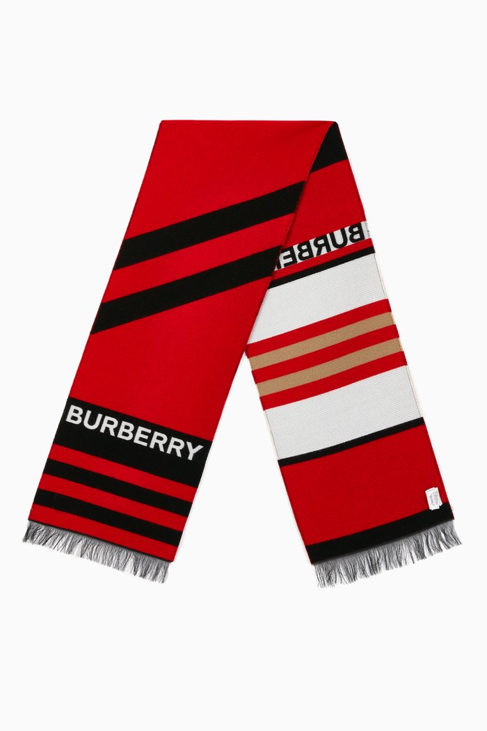 

Logo & Icon Stripe Wool Cotton Jacquard Scarf, Red