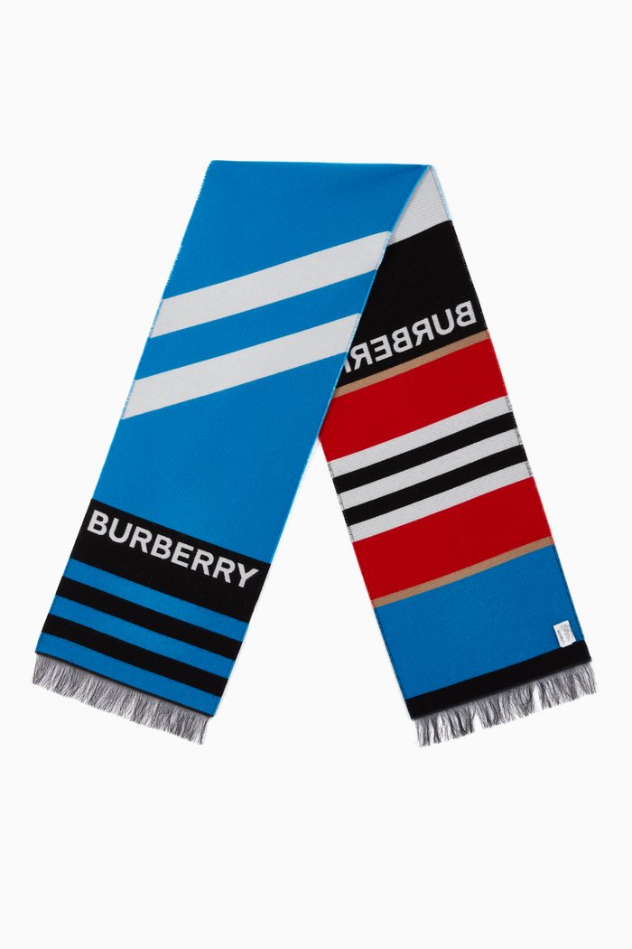 

Logo & Icon Stripe Wool Cotton Jacquard Scarf, Blue