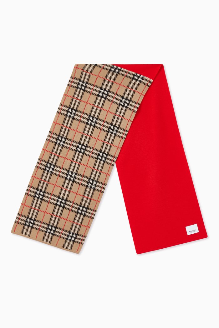 

Colour-Block Vintage Check Merino Wool Scarf, Red