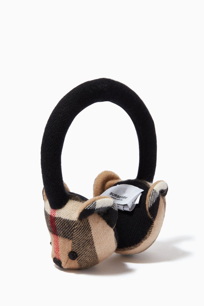 

Thomas Bear Earmuffs in Check Cashmere, Neutral